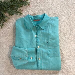 Tommy Bahama: Men’s Relax Linen Turquoise Long Sleeve Button Down Size Large